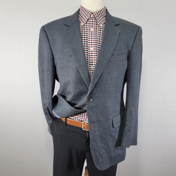 JOS‎ A BANK Signature Men's Sport Coat Blazer Two Button Blue Silk Wool 42R